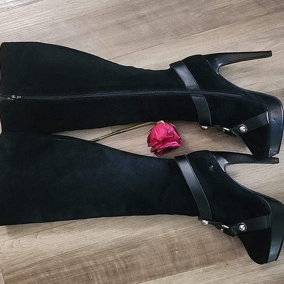 Alexander McQueen VTG Black Knee High Platform Stiletto Boots | Gothcore Baddie - Picture 2 of 16